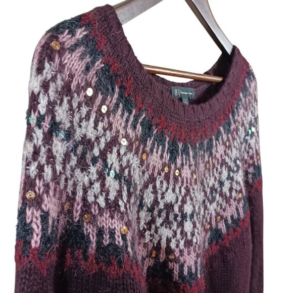 INC Nordic Fair Isle Angora Silk Purple Gold Sequin Women's Sweater Size Large - Picture 3 of 9